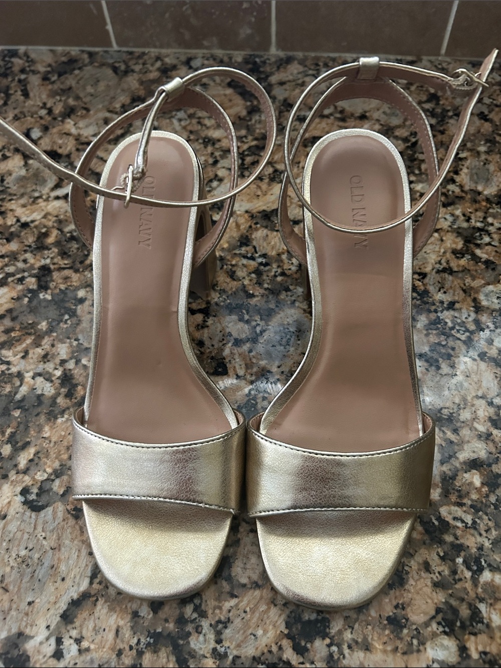 Old Navy Metallic Gold Ankle-Strap Block Heels